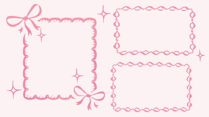 Pink frames with bows and stars on a light pink background for decoration and design elements use