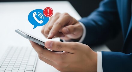 Businessman receiving an urgent incoming call notification on his smartphone, symbolizing important communication and business contact