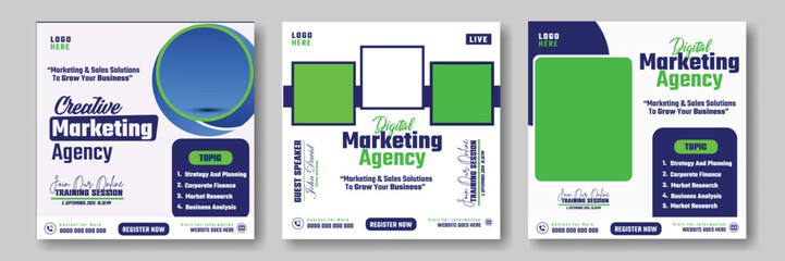 Digital marketing and SEO Marketing agency business promotion social media post bundle template design