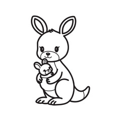 Adorable Kangaroo and Joey Outline Illustration for Kids Coloring Pages