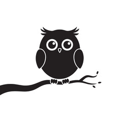 Fototapeta premium Cute Round Owl Perched on a Tree Branch Cartoon Silhouette