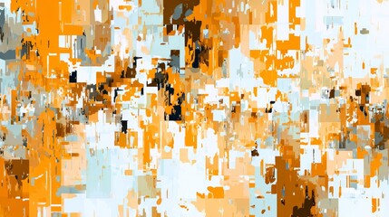 Abstract digital background featuring orange glitch camouflage pattern with pixelated blocks, modern tech texture and futuristic concept for technology, data, gaming, and military themes