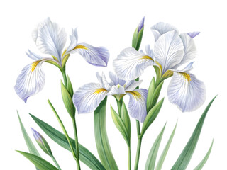 Fototapeta premium Watercolor illustration of an iris flower arrangement isolated on transparent background.