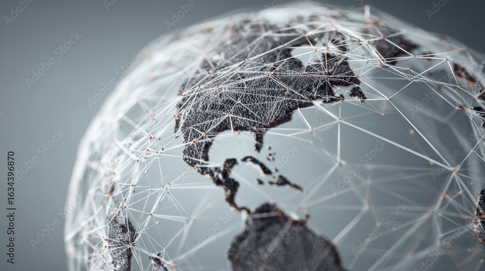 Poster 3D Model of Globe with Connecting Lines Representing Global Network and Communication, Technology and Digital Concept