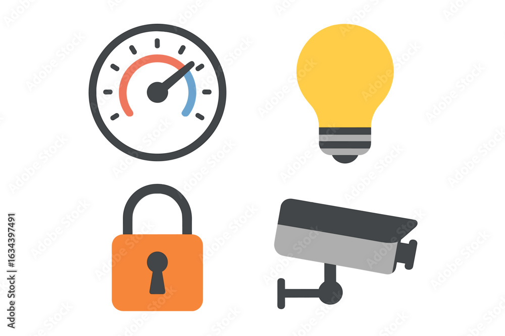 Poster security and monitoring elements show important aspects of safety and efficiency in modern environme