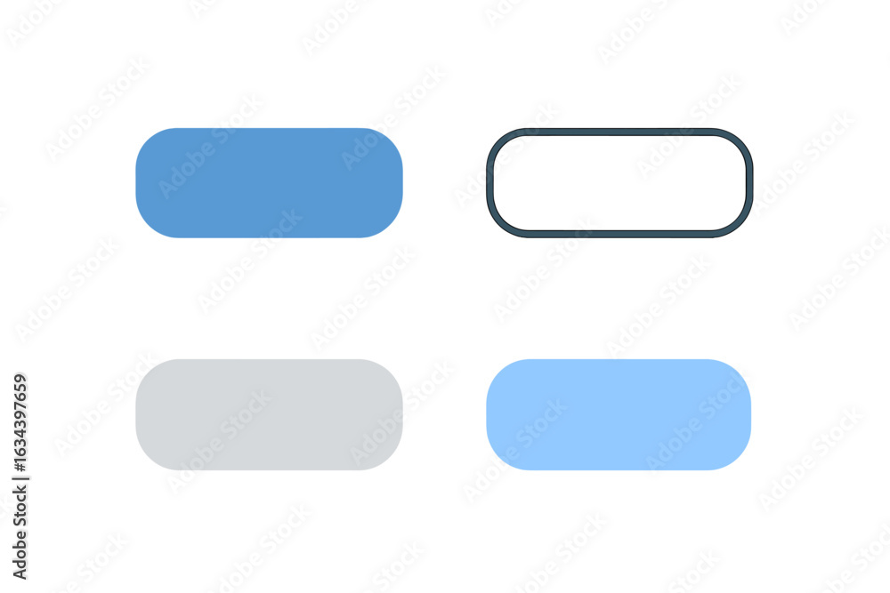 Poster colorful rectangular button designs displayed in various styles for user interface applications
