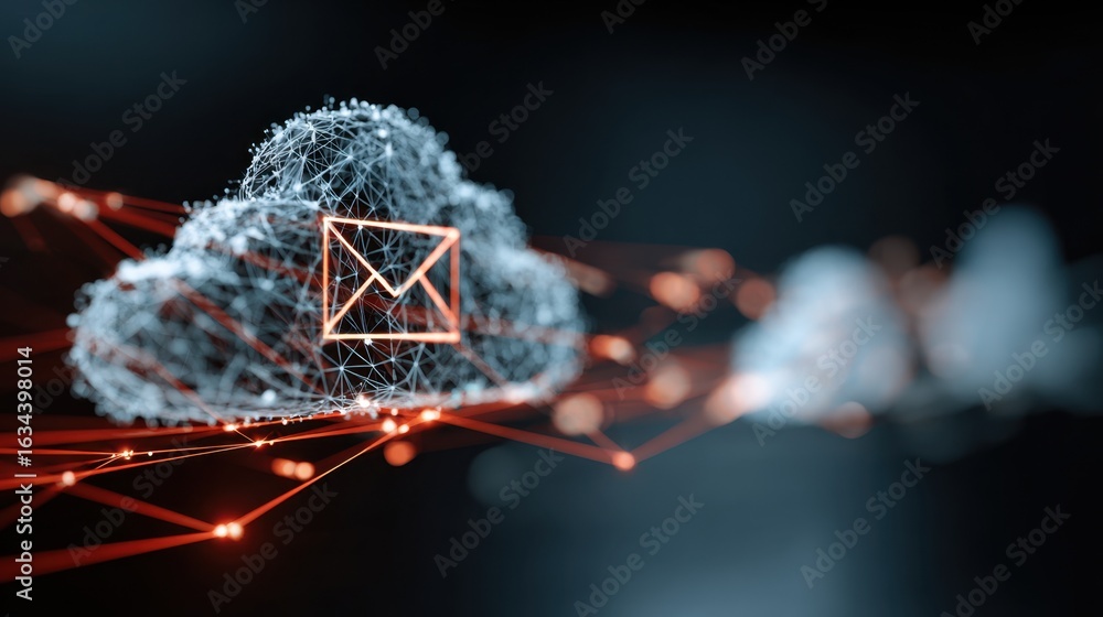 Poster digital cloud computing concept with email icon illustrating modern communication and technology inn