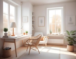 Fototapeta premium Scandinavian style living room with wooden floors