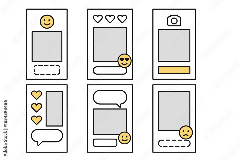 Poster user interface design templates for social media engagement and interaction on mobile devices