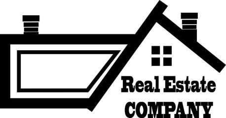 Monochrome real estate company logo featuring a house silhouette. Vector graphic icon for property, construction, and business branding.