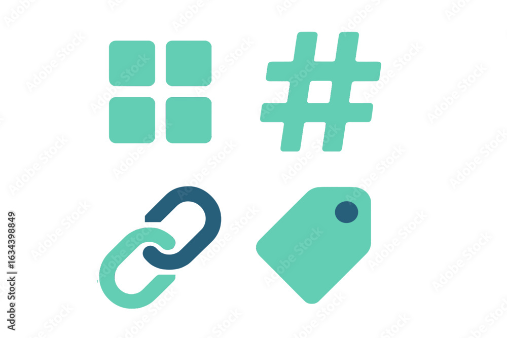 Poster graphic design elements representing various digital communication symbols used in modern technology