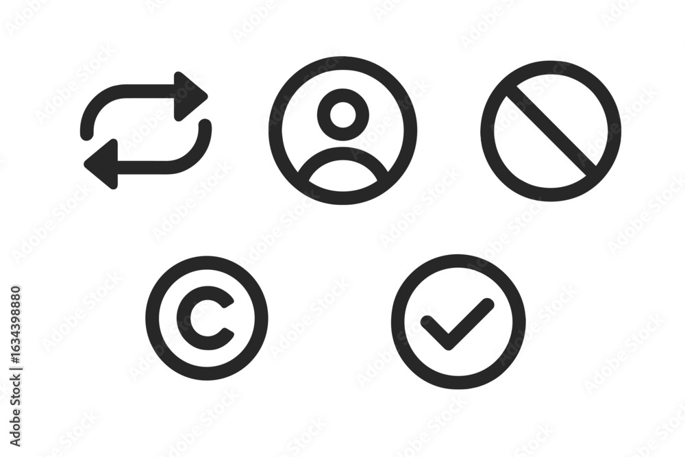 Poster symbols representing user interaction and copyright protections in digital media context