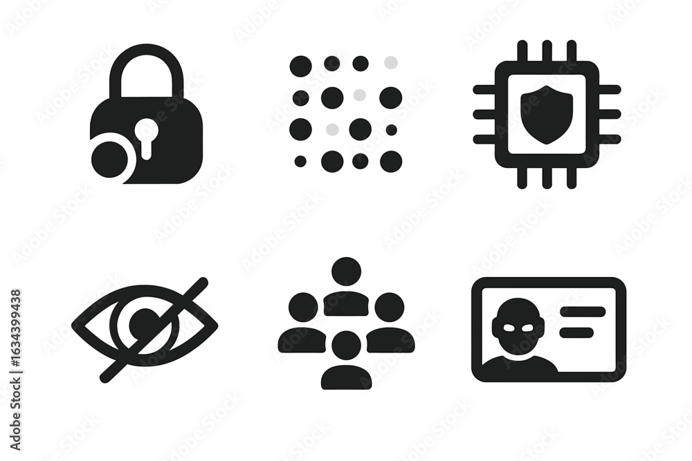 Aufkleber digital security symbols representing privacy, protection, and data access in a modern tech environm