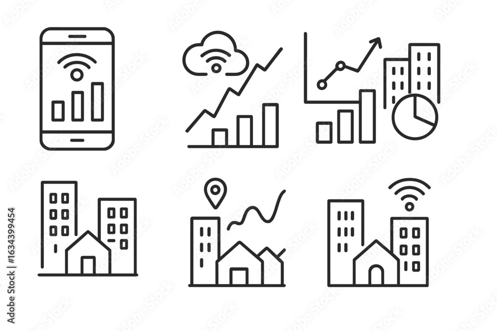Poster trends in digital connectivity represented through various graphs and mobile technology in a modern 