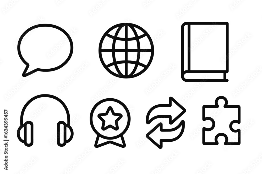 Poster variety of communication and learning icons representing digital interaction and collaboration in ed