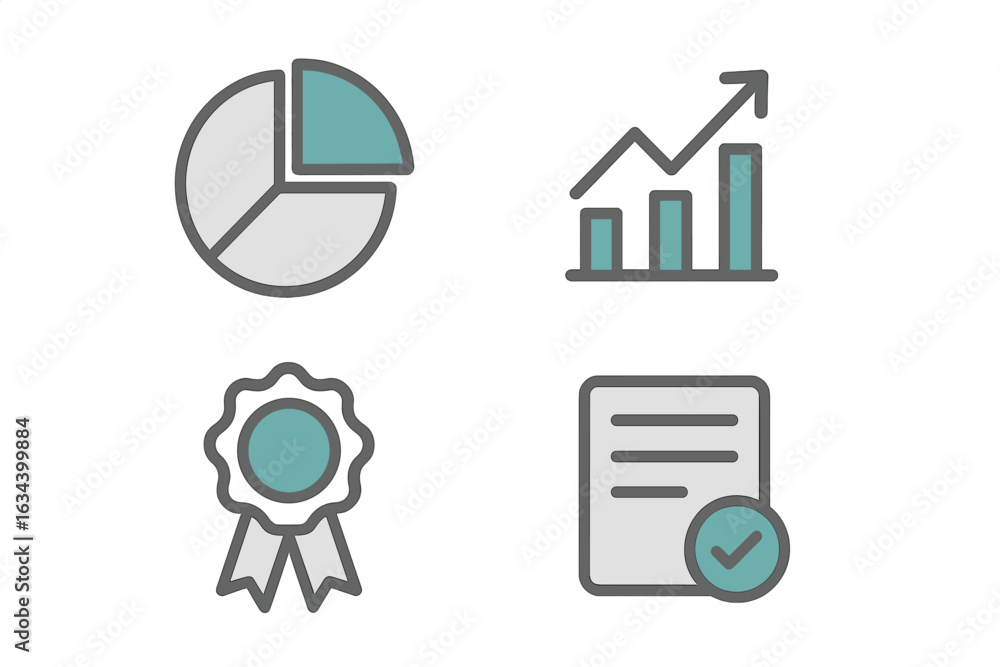 Poster graphical representation of business growth metrics and achievements using charts and awards
