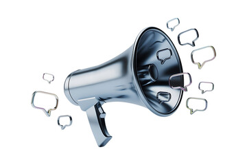 3D Megaphone with Chat Bubbles symbols Transparent Background High Quality