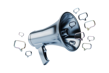 3D Megaphone with Chat Bubbles symbols Transparent Background High Quality