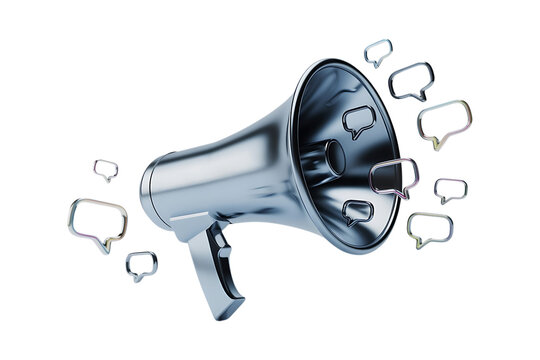 3D Megaphone with Chat Bubbles symbols Transparent Background High Quality - Powered by Adobe