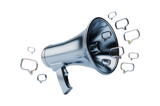 3D Megaphone with Chat Bubbles symbols Transparent Background High Quality