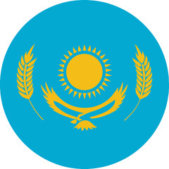 Kazakhstan national flag icon in circular shape on blue background