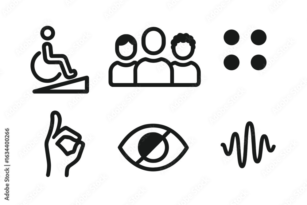 Poster accessible design symbols promoting inclusivity and awareness in community spaces for diverse needs