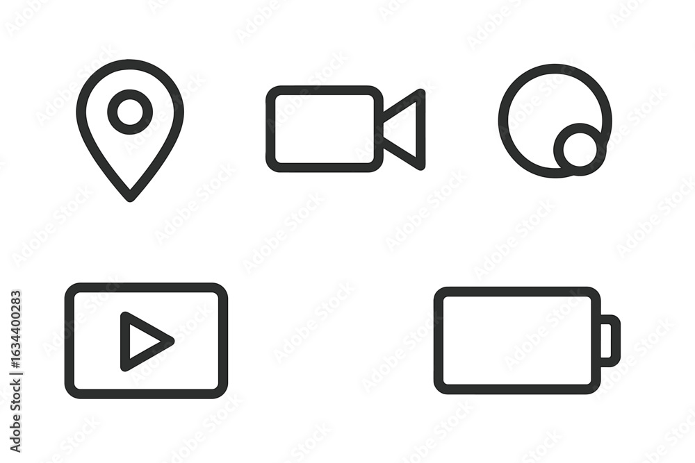 Poster collection of simple icons representing various digital media and location services in a clean desig