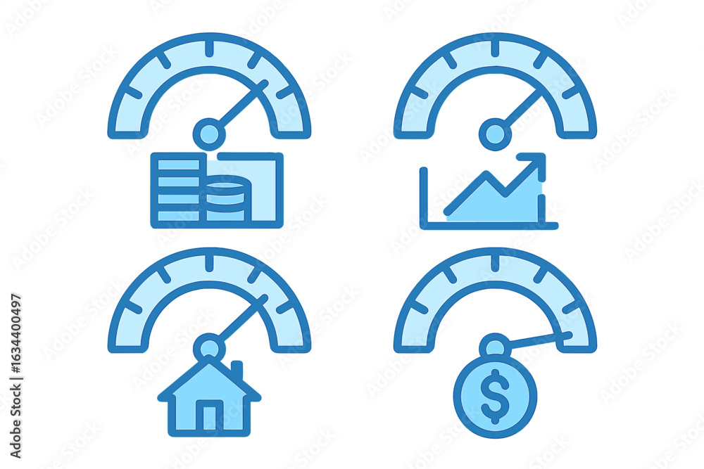 Poster financial metrics and indicators displayed using gauge icons in a visual format