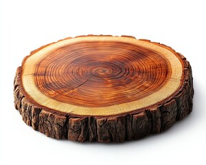 Cut tree trunk cross section that looks like a round wooden coin or chocolate piece
