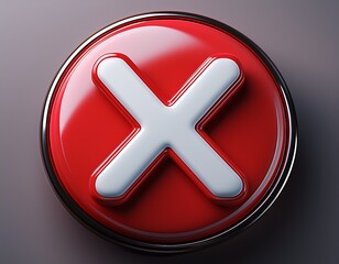 Obraz premium red web button or glossy 3d stop x mark symbol 3d render glossy red button with white x photorealistic highly detailed studio lighting seamless background