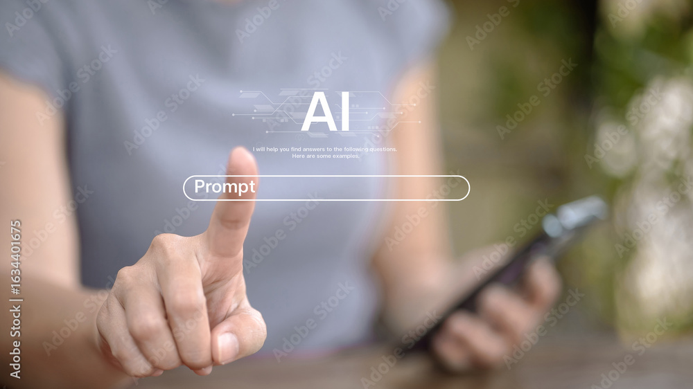 Fototapete ai prompt interaction on virtual interface with touch gesture