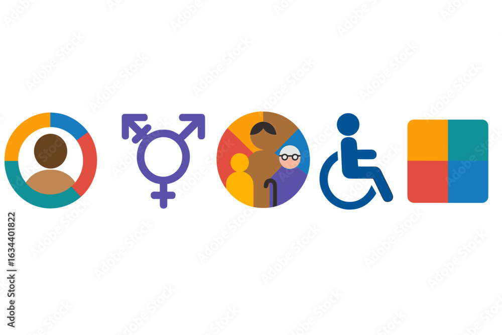 Poster representation and inclusivity icons depicting diversity and accessibility symbols in a modern desig