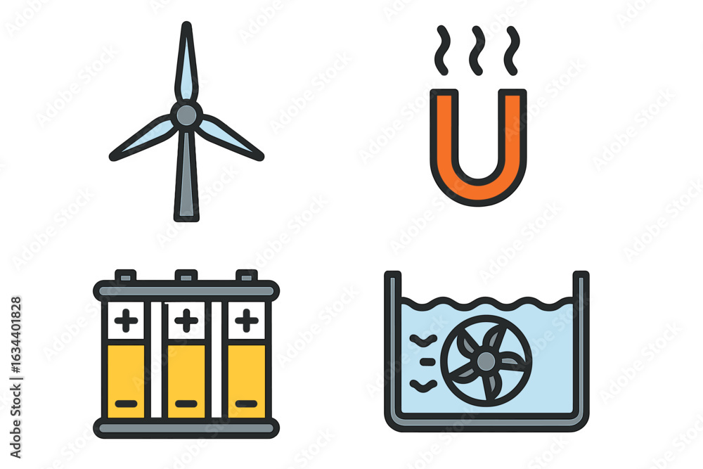 Poster conceptual representation of renewable energy sources and technologies in a modern environmental con