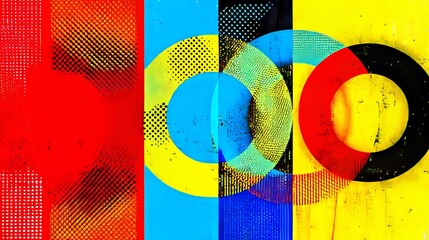 Vibrant glitch art background with neon yellow, red and blue tones in retro Y2K and 90s aesthetic, featuring pixelated texture, bold fluorescent color blocks and abstract digital distortion design