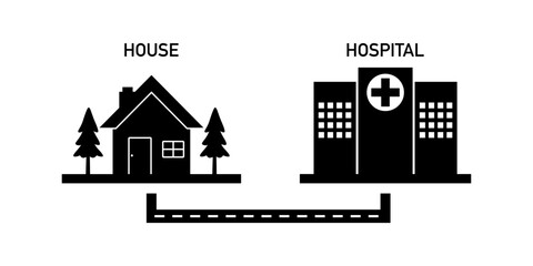 Emergency Road to a Hospital from a House