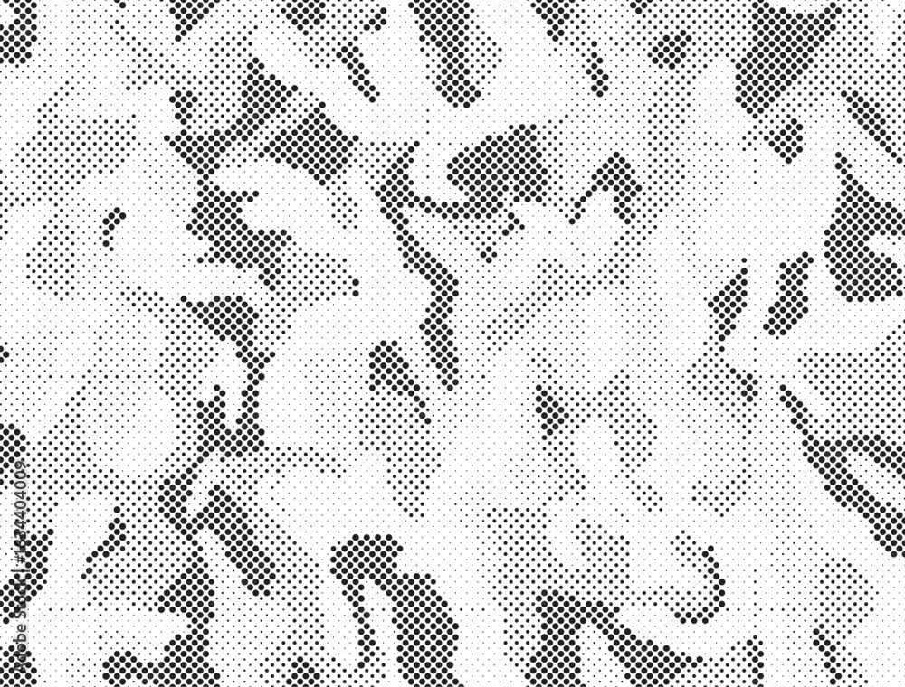 Poster abstract halftone seamless camouflage pattern. repeating digital dotted hexagonal camo military text