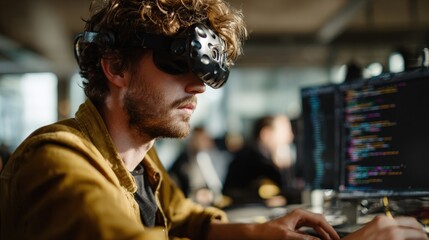 Fototapeta premium Virtual reality development tech lab digital content creation modern environment close-up view innovation insights