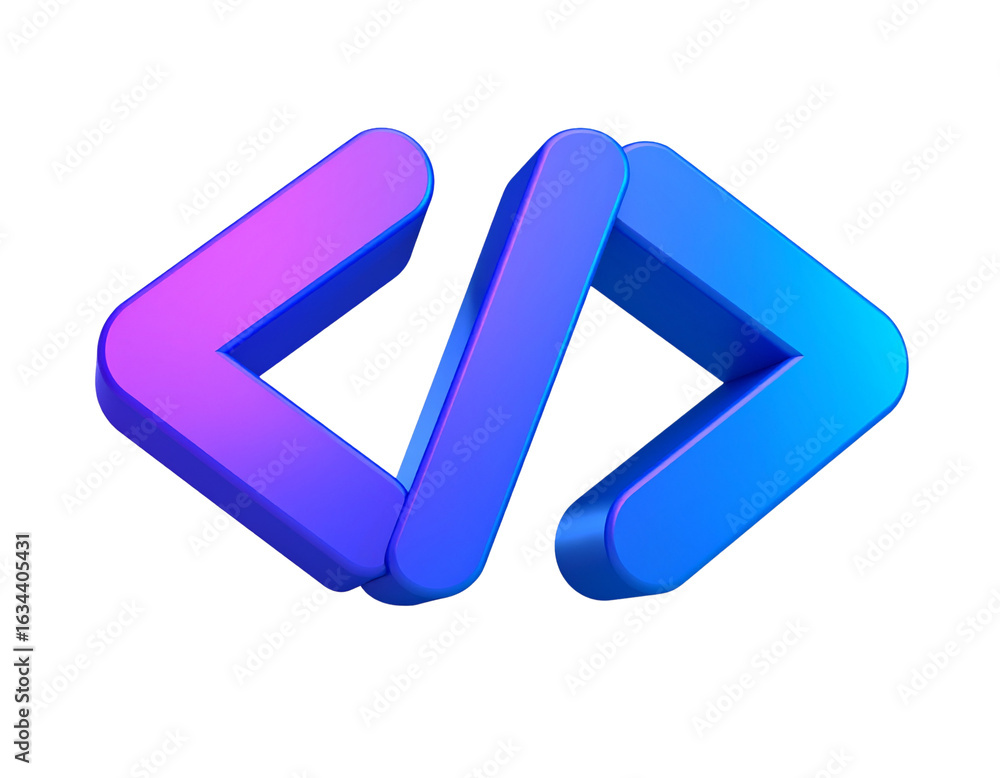 Poster 3d floating code brackets icon with gradient colors, isolated png