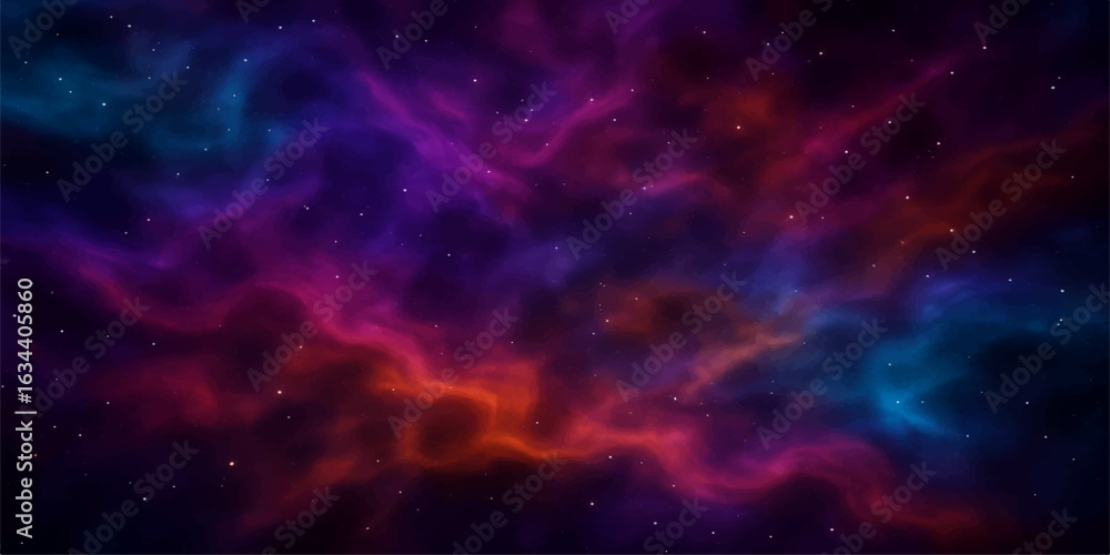 Poster abstract deep space background with stars and colourful nebula clouds in outer galaxy sky