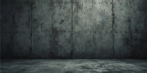 Old dark vintage room with textured concrete and grunge walls wooden floor empty interior space