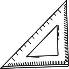 Fototapeta premium Hand drawn triangular ruler illustration geometry measuring tool, mathematics equipment, school supply, precise angle guide