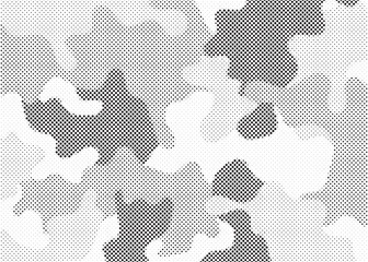 Abstract halftone seamless camouflage pattern. Repeating digital dotted hexagonal camo military texture background. Abstract modern fabric textile ornament. Vector illustration.