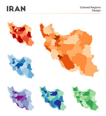 Iran map collection. Borders of Iran for your infographic. Colored country regions. Vector illustration.
