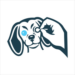 Dog Ear Cleaning Illustration, Pet Care Ear Cleaning A hand holding a cotton swab near a pet ear