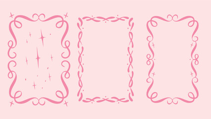 Three pink decorative frames with swirls and stars on a light pink background are displayed here