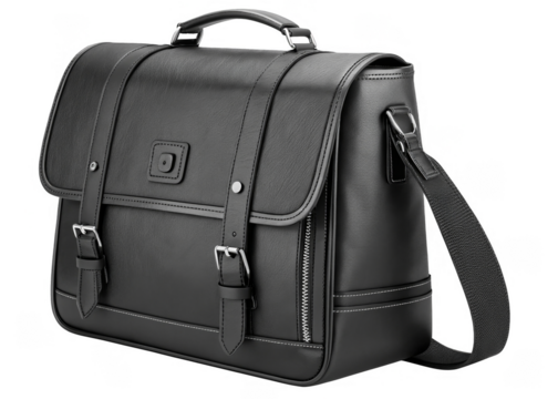  black-leather-school-bag on a isolated transparent background