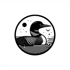 Loon on water illustration