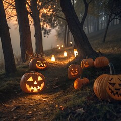 Enchanted Halloween Pumpkin Trail in Mystic Forest