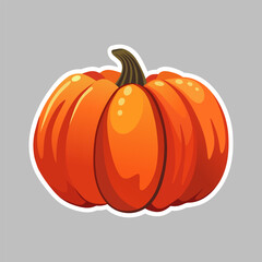 Cartoon-style pumpkin sticker. Hand-drawn vector illustration of an orange pumpkin with bold outline, on grey background. For autumn decor, Halloween, Thanksgiving, scrapbooking.