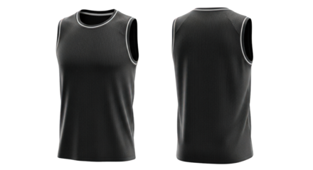 Black sleeveless athletic top, front and back views,  showing design details.